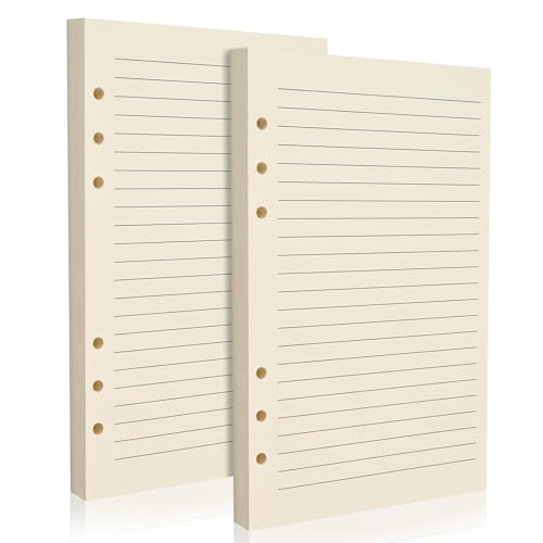 Imslery A5 6-Loch-Nachfüllpapier, liniert, 2 Packungen (80 Blatt pro Packung), 100 g/m², beige Notizbuch-Nachfüllpackung, passend für A5 6-Ringbücher für Büro, Schule und Zuhause von Imslery