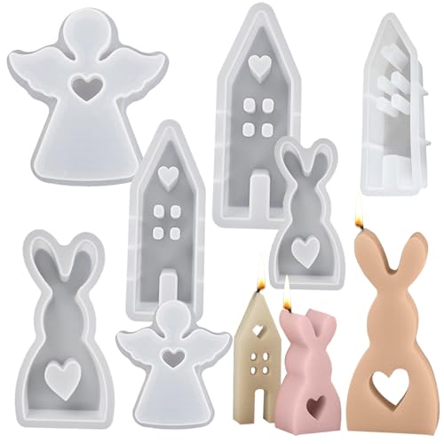 7 Stück Silikonform Ostern, Ostern Kaninchen Silikonformen Gießformen, 3D Kaninchen Gießform Ostern, Ostern Hase Backform, Silikon Gießform für DIY Handwerk, Ostern Dekoration von Imtrub