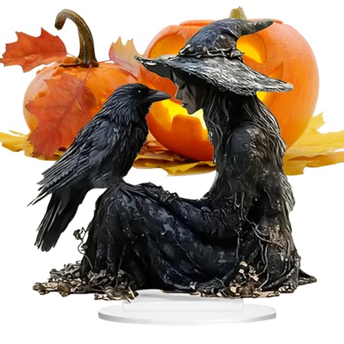 Imtrub Hexen-Schreibtisch-Ornament, 2D-Acryl-Schreibtischdekoration, Halloween-Hexenkrähe, gruseliges Ornament für Wohnheim, Küche, Tisch, Badezimmer, Nachttisch, Auto, Schlafzimmer, Studio- von Imtrub
