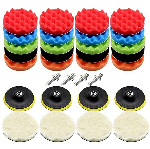 Polierschwamm Auto 20 Polierpad Set für Auto Poliermaschine M10 Bohrer Adapter, aus Schwamm und Wolle Polierset Polierhaub Polierauflage für Poliermaschine (3 Inch) von Imtrub