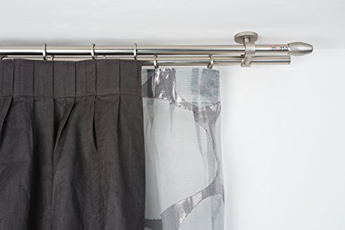 Doppelte Gardinenstange Ø 20 mm, Länge: 140 cm, modell Elegance mit tappo chic gebürsteter Edelstahl – komplett von InCasa