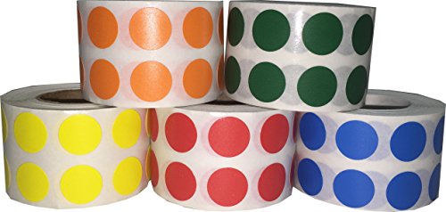 5 verschiedene Farbcodierungspunkt-Aufkleber, 12,7 mm, rund, 1000 Stück pro Farbe, 5000 Stück 5 verschiedene Farbcodierungspunkt-Aufkleber, 12,7 mm, rund, 1000 Stück pro Farbe, 5000 Stück von InStockLabels.com