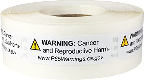 65 Cancer California Proposition und Fortpflanzungsschäden Adhesive Warnschilder, Short-Form Sticker Pack, 0,5" x 1,5", Packung mit 500 von InStockLabels.com