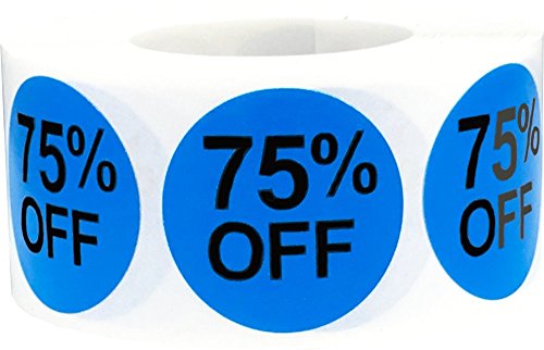 Blaue 75% Rabatt Verkaufs Aufkleber, 25 mm 1 Zoll Einzelhandel Etiketten 500 Packung von InStockLabels.com