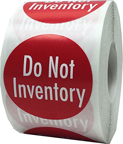 Do Not Inventaretikett rot mit weißen 1,5-Zoll-runden Kreis-Punkt-500 Adhesive Aufklebern auf einer Rolle von InStockLabels.com