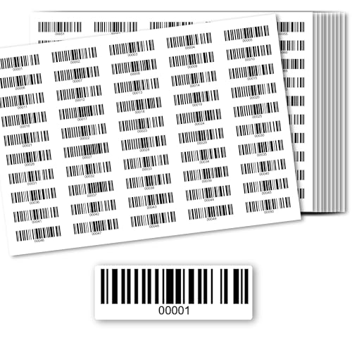 Barcodeetiketten - Inventur Aufkleber DGUV Prüfung Barcode Etiketten 500 Stck - Nummeriert 1-500, 501-1000, 1001-1500, 1501-2000 - Strichcode Elektrotechnik Code128 selbstklebend 50x17mm (00001-00500) von Inae