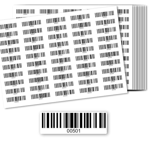 Barcodeetiketten - Inventur Aufkleber DGUV Prüfung Barcode Etiketten 500 Stck - Nummeriert 1-500, 501-1000, 1001-1500, 1501-2000 - Strichcode Elektrotechnik Code128 selbstklebend 50x17mm (00501-01000) von Inae