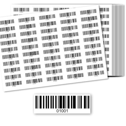 Barcodeetiketten - Inventur Aufkleber DGUV Prüfung Barcode Etiketten 500 Stck - Nummeriert 1-500, 501-1000, 1001-1500, 1501-2000 - Strichcode Elektrotechnik Code128 selbstklebend 50x17mm (01001-01500) von Inae