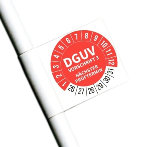 DGUV v3 Prüfplaketten - 100 Stück uvv prüfplaketten 2026-2031 - prüfplaketten 30mm - 10 Blatt - Prüfaufkleber - Nächster Prüftermin - Zwei Farben - Gelb oder Rot (Rot) von Inae