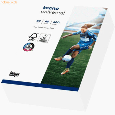 5 x Inapa Kopierpapier tecno Universal A5 80g/qm weiß VE=500 Blatt 5 x Inapa Kopierpapier tecno Universal A5 80g/qm weiß VE=500 Blatt von Inapa