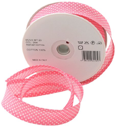 Inastri 25/5/5 mm Baumwollschrägband, Pinkfarbenfarben, weiß gepunktet 264 von Inastri