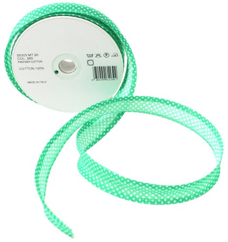 Inastri 25/5/5 mm Baumwollschrägband, grün, weiß gepunktet 265 von Inastri