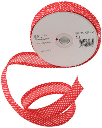 Inastri 25/5/5 mm Baumwollschrägband, rot, weiß gepunktet 267 von Inastri