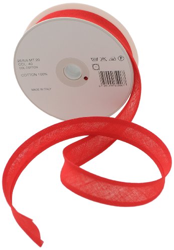 Inastri Schrägband aus Baumwolle, rot, 25mm/5mm /5mm von Inastri