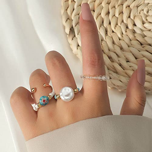 Inateannal 4 Stück böhmische Stapelringe handgefertigte Perlen-Glasperlen Ringe verstellbar stapelbar Daumen offene Ringe Set für Frauen und Mädchen von Inateannal