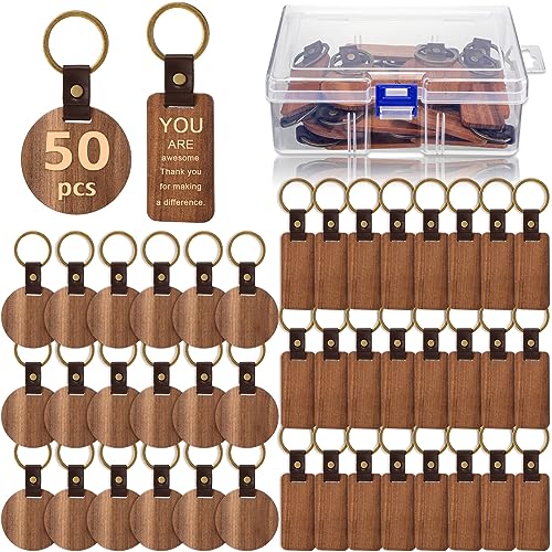 20 Stück leere Holz-Schlüsselanhänger Leder Schlüsselanhänger zum Gravieren Rohlinge Schlüsselanhänger mit Behälter für DIY Mitarbeiter Geschenke Handwerk von Inbagi
