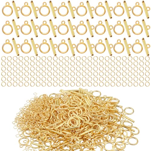 Inbagi 560 Stück goldene Knebelverschlüsse für die Schmuckherstellung: 160 Paar Knebelverschlüsse aus Legierung und 400 offene Ringe – Bastelset für Halsketten und Armbänder Inbagi 560 Stück goldene Knebelverschlüsse für die Schmuckherstellung: 160 Paar Knebelverschlüsse aus Legierung und 400 offene Ringe – Bastelset für Halsketten und Armbänder von Inbagi