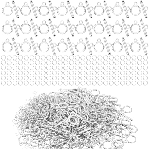 Inbagi 560 Stück silberfarbene Knebelverschlüsse für die Schmuckherstellung, inklusive 160 Paar Knebelverschlüsse aus Legierung, Metallstange und Ringverschlüsse mit 400 offenen Ringen für DIY Inbagi 560 Stück silberfarbene Knebelverschlüsse für die Schmuckherstellung, inklusive 160 Paar Knebelverschlüsse aus Legierung, Metallstange und Ringverschlüsse mit 400 offenen Ringen für DIY von Inbagi