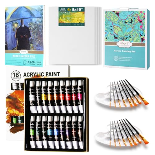 Acrylfarben Set Leinwand Set, 41-teilige Malset mit 18 Tuben Acrylfarben, 4 Leinwand, 1 Acrylbuch, 2 * 8 Malpinsel, 2 Mischpalette, Art Supplies für Erwachsene Kinder Anfänge Künstler Acrylfarben Set Leinwand Set, 41-teilige Malset mit 18 Tuben Acrylfarben, 4 Leinwand, 1 Acrylbuch, 2 * 8 Malpinsel, 2 Mischpalette, Art Supplies für Erwachsene Kinder Anfänge Künstler von Inburit