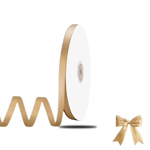INCAUCA 1 cm x 90 m einseitiges Goldband, einfarbiges Satinband, antikes Polyestergewebe, Bastelband, dünnes goldenes Band für Geschenkverpackungen, Basteln, Hochzeit, Blumenstrauß, Haarschleife von Incauca