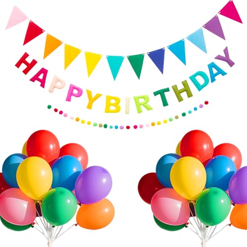 Filz-Happy Birthday-Banner mit Luftballons, bunte Regenbogen-Dekorationen, wiederverwendbar, 3D-Happy Birthday-Schild für Mädchen, Kinder, Frauen, faltenfreies Banner, Party-Dekoration für Filz-Happy Birthday-Banner mit Luftballons, bunte Regenbogen-Dekorationen, wiederverwendbar, 3D-Happy Birthday-Schild für Mädchen, Kinder, Frauen, faltenfreies Banner, Party-Dekoration für von Incolumitas