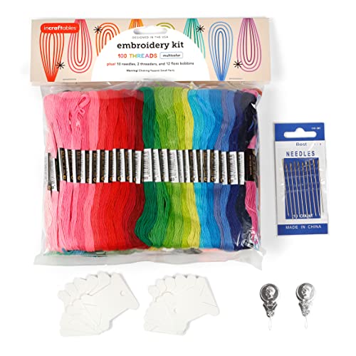Incraftables Stickgarn für Armbänder, 100 Stück. Stickgarn, für Freundschaftsarmbänder, Schnurherstellung. Stickgarn-Set mit Nadeln, Einfädlern und Garnwerkzeugen. Beste Kreuzstich-Regenbogen-Knäuel von Incraftables