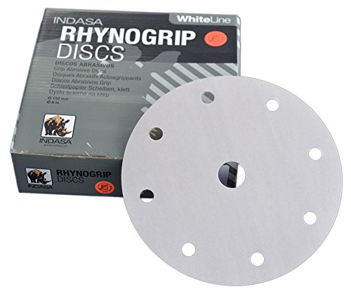 50 Stück Exzenter Schleifscheiben 9-Loch Ø 150 mm - WHITE LINE - Korn 400 - Schleifscheiben 150 Klett - 50 Stk. Schleifpapier - für den Exzenterschleifer - Schleifmittel resistent gegen Zusetzen von INDASA