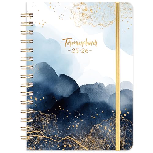 Terminplaner 2025 2026 - Kalender 2025-2026 von August 2025 bis Juli 2026, Ringbuch Wochenplaner 2025-2026, blau, 21.3 x 14.7cm von Indeme