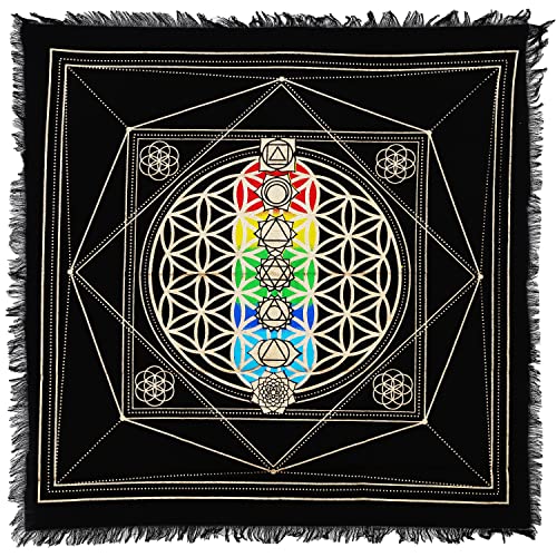 INDIAN CONSIGNERS 7 Chakra Alter Tuch Hexa Altar Abdeckung Tarot Spread Hexerei (60 x 60 cm) von Indian Consigners