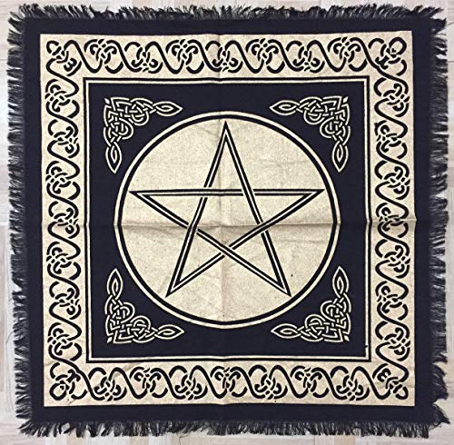 Indian Consigners Altar Tuch Star Witchcraft Alter Tarot Spread Top Tuch Wicca Square Spiritual 36 x 36 Sacred Cloth (Golden Pentagramm) von Indian Consigners