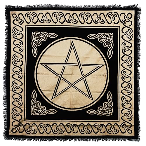Indian Consigners Altar Tuch Star Witchcraft Alter Tarot Spread Top Tuch Wicca Square Spiritual 36 x 36 Sacred Cloth (Golden Pentagramm) von Indian Consigners