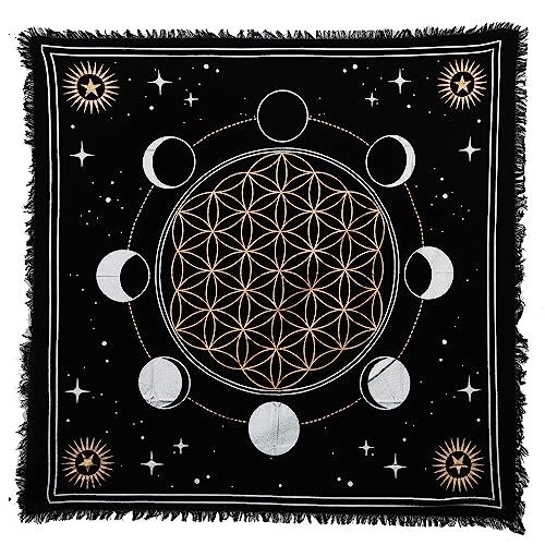 Indian Consigners Altartuch, Phasen von Mond, Sonne, Stern und Mond, Universum, Premium-Hexerei, Alter Tarot, Spread Top Tuch, Wicca, quadratisch, spirituell, 91,4 x 91,4 cm, heiliges Tuch von Indian Consigners