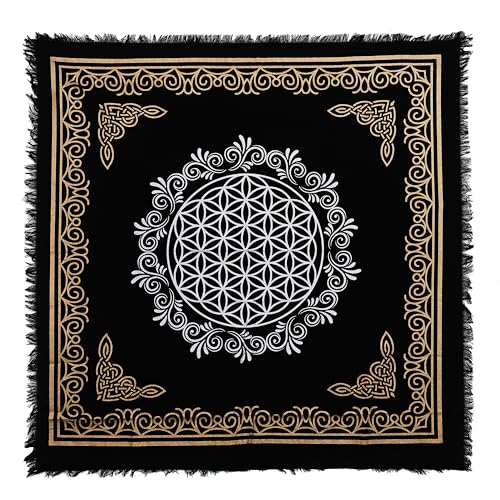 Indian Consigners Blume des Lebens geometrisch Altar Tuch Hexerei Hexerei Tischdecke Ändern Heilig Tischtuch Spirituell Buchstabieren Hexe Tarot-Spread 24" (Blume des Lebens Gold Silber)... von Indian Consigners