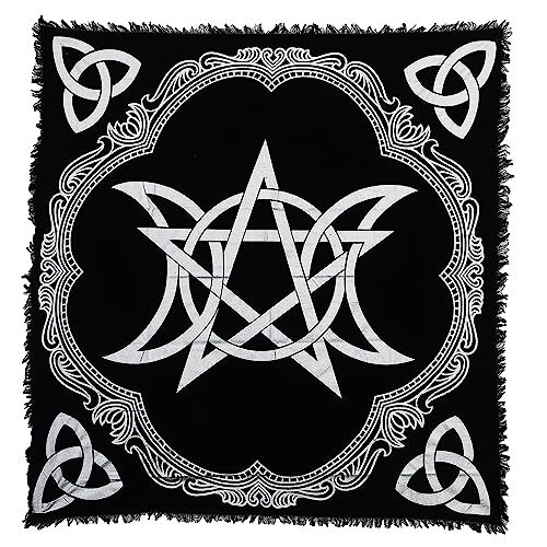 Indian Consigners Dreifacher Mond Pentagramm Triquetra Altar Tuch Hexerei Hexerei Tischdecke Ändern Heilig Tischtuch Spirituell Buchstabieren 18"(Triple Moon Pentagram Triquetra Silber) von Indian Consigners