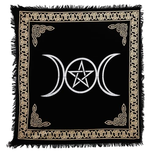 Indian Consigners Dreifachmond-Pentagramm Altar Tuch Hexerei Hexerei Tischdecke Ändern Heilig Tischtuch Spirituell Buchstabieren 18" (Triple Moon Pentagramm Gold Silber) von Indian Consigners