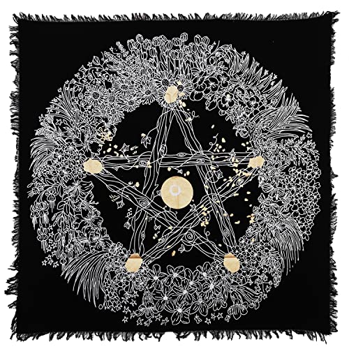 Indian Consigners Floral Pentagramm Alter Tuch Perfect Altar Cover Tarot Spread Hexerei (45 x 45 cm), Silber von Indian Consigners