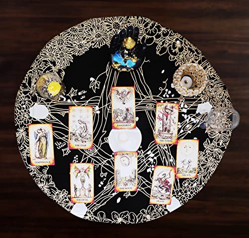 Indian Consigners Floral Pentagramm Alter Tuch Perfect Altar Cover Tarot Spread Hexerei (90 x 90 cm), Gold von Indian Consigners