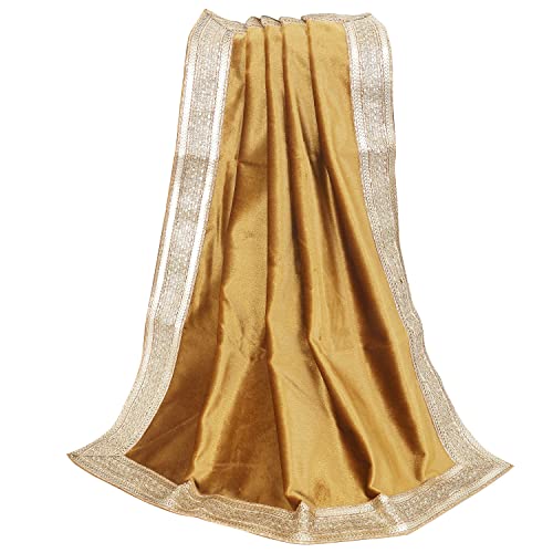 Indian Consigners Goldener Samtstoff mit goldener glänzender Bordüre, Aasan, Alter, Altar, Tarot-Tischdecke, quadratisch, 61 x 61 cm von Indian Consigners