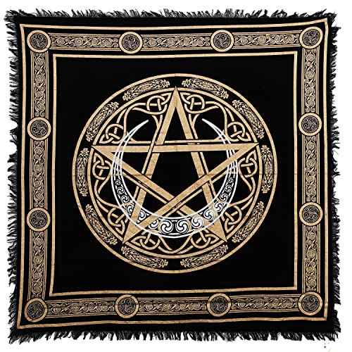 Indian Consigners Halbmond-Pentagramm-Stern-Mond Altar Tuch Hexerei Hexerei Tischdecke Ändern Heilig Tischtuch Spirituell Buchstabieren 18" (Crescent Pentagram Gold Silber) von Indian Consigners