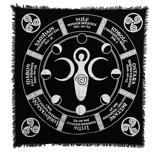 Indian Consigners Mondphasen, Göttin, Dreifachmond-Altartuch, Himmelstuch, Tarotdeck, quadratisch, Wandbehang, Tischdecke, heiliger Ort, Mond, Gesichter, Neumond bis Vollmondzyklus von Indian Consigners