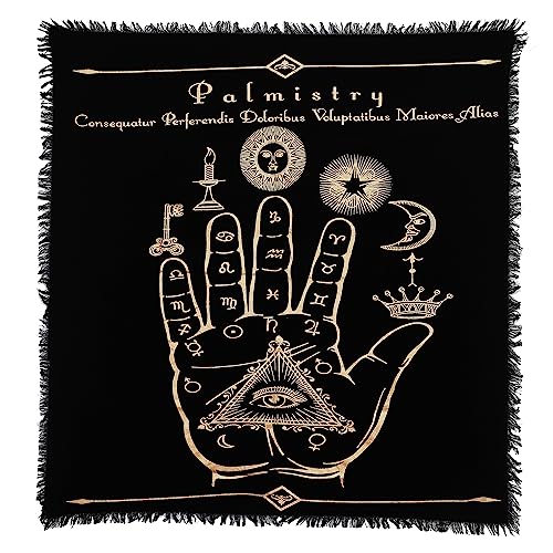 Indian Consigners Palmistry Altartuch Himmlisches Tarot Deck Alter Quadratische Wandbehang Tischdecke Heiliger Ort Wohnkultur Mondgesichter Astrologie Sternzeichen Goldene Palme von Indian Consigners