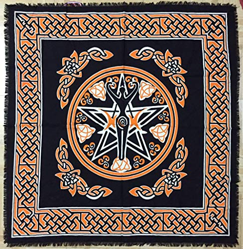 Indian Consigners Pentagramm der dreifachen Mondgöttin Altar Tuch Hexerei Hexerei Tischdecke Ändern Heilig Tischtuch Spirituell Buchstabieren 36"(Orange Göttin Pentagramm) von Indian Consigners