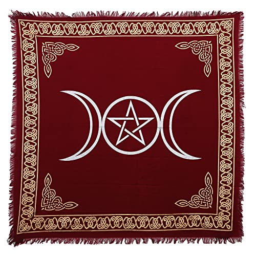 Indian Consigners Rotes dreifaches Mondpentagramm Altar Tuch Hexerei Hexerei Tischdecke Ändern Heilig Tischtuch Spirituell Buchstabieren Hexe Tarot-Spread 18" (Brick Red, 45 x 45 CMS / 18x18 Zoll) von Indian Consigners