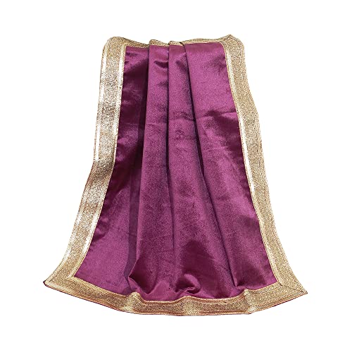 Indian Consigners Solides rosa/lila Samttuch mit golden glänzender Bordüre, Mehrzwecktuch für Geschenk, Anlass, Anniversery Glitter Party Tischdecke von Indian Consigners