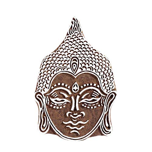 Buddha-Kopf, geschnitzter Holzstempel, indischer Druck, Textil-Bordüre von Indian Fashion Hut