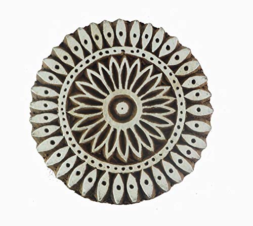 Handgeschnitzte Blume, Holzstempel, indischer Textilstoff, 7,6 cm von Indian Fashion Hut
