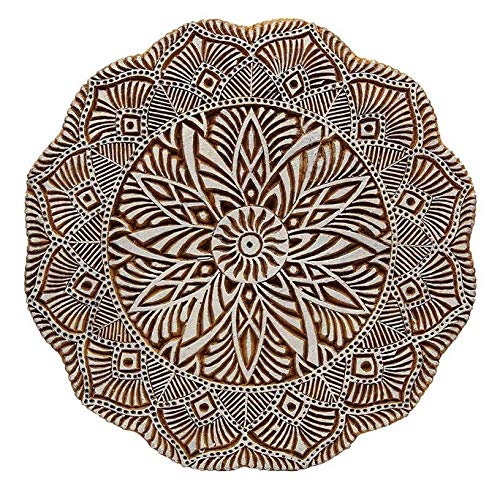 Holz-Stempel, handgeschnitzt, Mandala, indischer Stoff, Stoff-Bordüre, 20,3 cm von Indian Fashion Hut