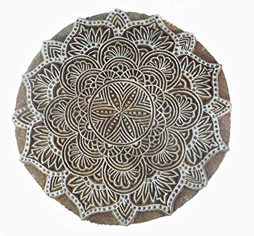Holz-Stempel, handgeschnitzt, Mandala, indischer Textil-Stoff-Bordüre, 15,2 cm von Indian Fashion Hut