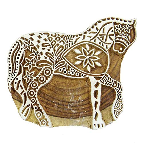 Holzstempel, Motiv: Pferd, handgeschnitzt, indischer Druck, Textil-Bordüre von Indian Fashion Hut