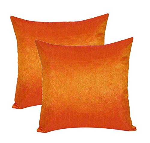 Indian Fashion Hut Quadratischer Kissenbezug aus Dupionseide, für Zuhause, Sofa, Dekoration, Orange von Indian Fashion Hut